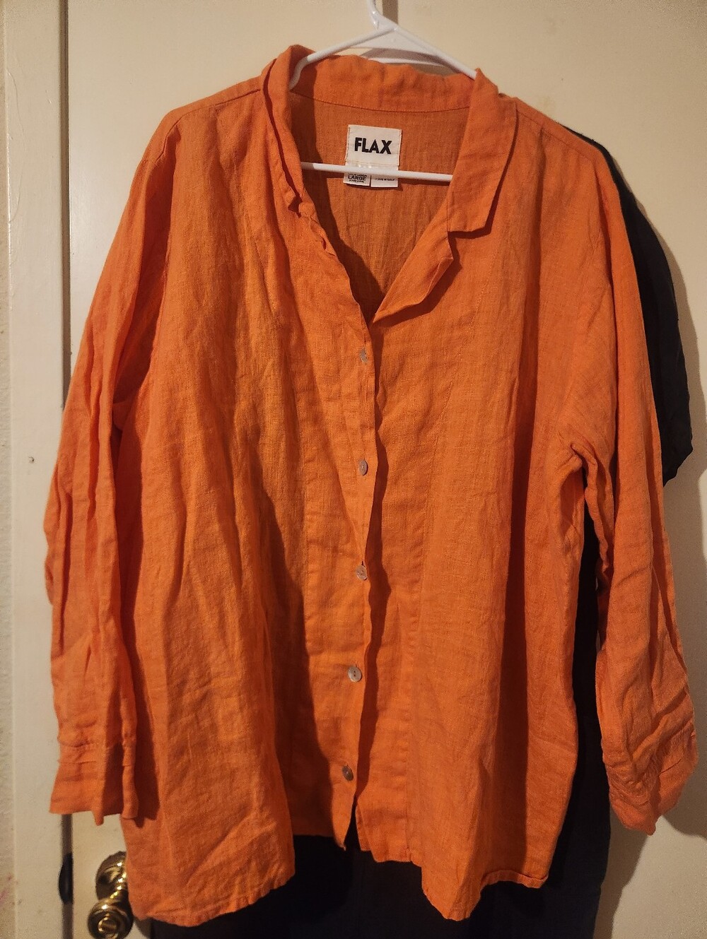 Flax Orange/Tangerine Button Front Linen Shirt Sz Large